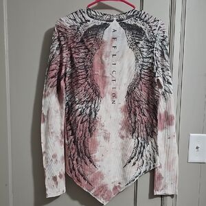 Affliction Pink and Black Winged Top